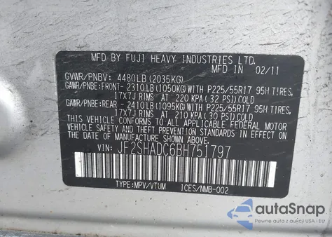 2011 Subaru Forester 2.5X Premium из США, поврежденный, VIN JF2SHADC6BH751797